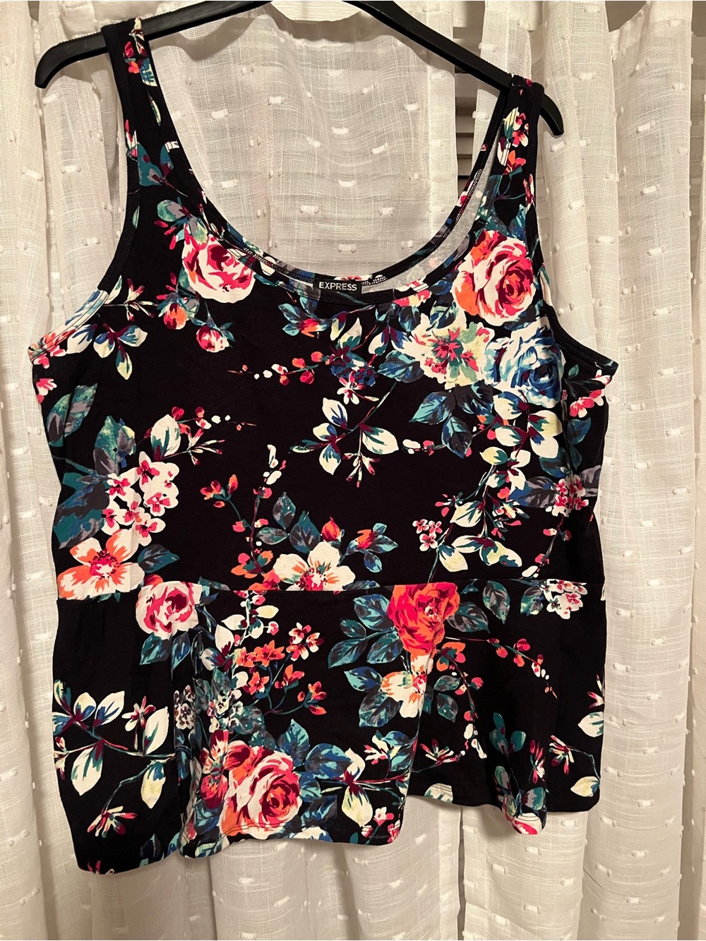 Express Black Floral Scoop Neck Tank Top